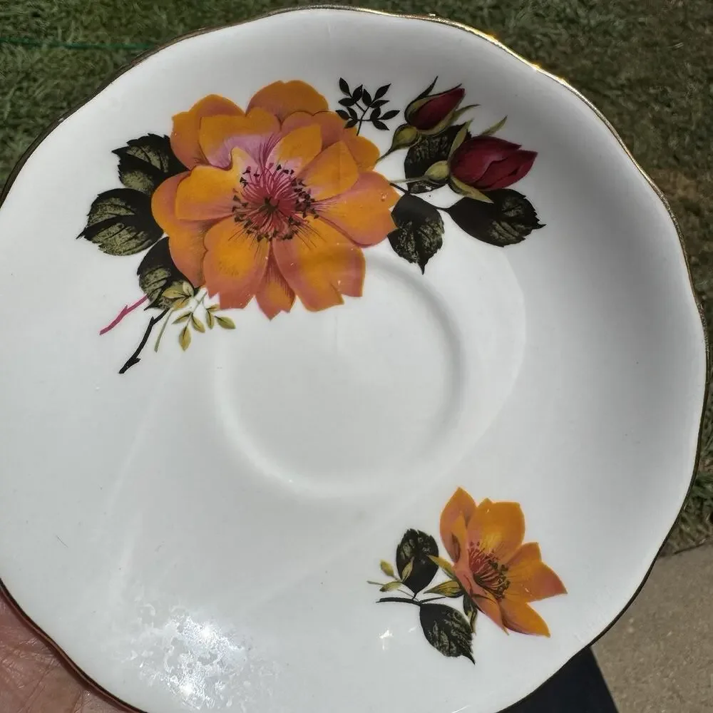 Vintage Duchess Bone China Cup & Saucer Yellow Rose Floral Gold Trim England